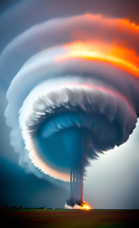 Power plant at night with a huge cloud of smoke coming out of it.の写真素材