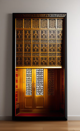 Wooden door in the interior. 3d rendering. Computer digital drawing.の写真素材