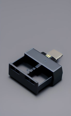 Black USB flash drive isolated on gray background. 3d render.の写真素材