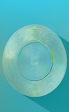 3d illustration of a plate on a blue background with a patternの写真素材