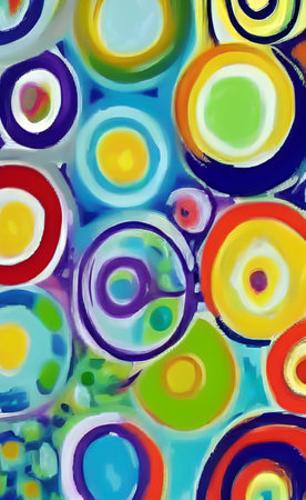 abstract colorful background with circles and spots of different sizes and colorsの写真素材
