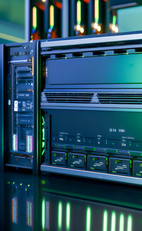 Network servers in data room Domestic Room. 3D Render. Selective focus.