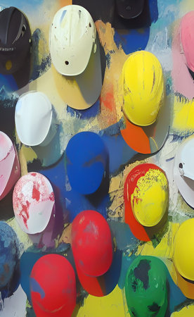 Colorful paint on a wall, close-up. Abstract backgroundの写真素材