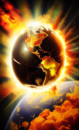 Earth in space with sun. Elements of this image furnished by NASAの写真素材