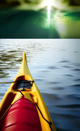 Kayak on the lake in the evening. 3D rendering.の写真素材