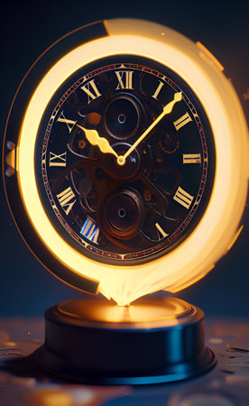 Vintage clock with abstract light effect. Time concept. 3D Renderingの写真素材