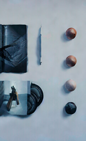 3D render of a set of objects on a gray background.
