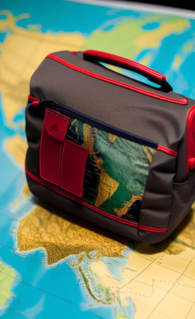 Travel bag on the map of the United States of America. Travel conceptの写真素材
