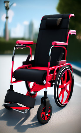 Wheelchair in the park. 3d render. Image with depth of field.の写真素材