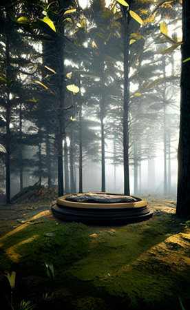 Mysterious forest in the morning mist. 3D render.の写真素材