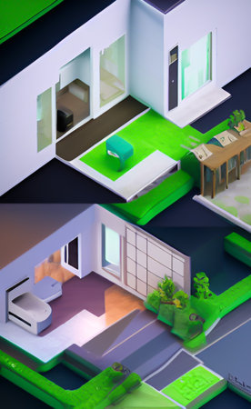 3d illustration of a house in isometric view. 3d renderingの写真素材