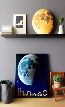 Interior of modern living room with bookshelfの写真素材