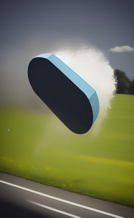 3d rendering of a hockey puck flying through the air on a roadの写真素材