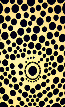 abstract background with circles and dots in black and yellow colors.の写真素材