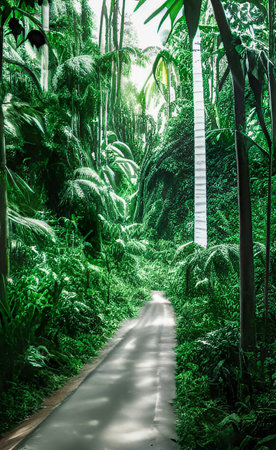 Tropical forest and road. Nature background. Travel concept.の写真素材