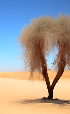 Dry tree in the middle of the Sahara desert, Morocco.の写真素材
