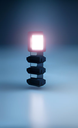 3d rendering of a light box in a dark room with reflectionの写真素材