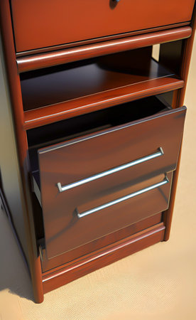 Wooden drawers in a modern office, closeup of photoの写真素材