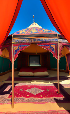 Mongolian tent on blue sky background.の写真素材