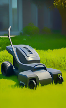 Lawn mower on green grass. 3d render illustration.の写真素材