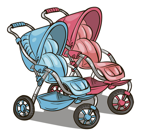 pink and blue pram for girl and boyのイラスト素材
