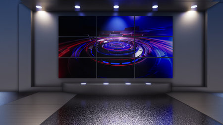 News Studio, Backdrop For TV Shows .TV On Wall.3D Rendering