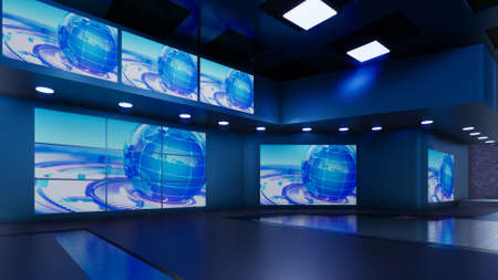 News Studio, Backdrop For TV Shows .TV On Wall.3D Renderingの写真素材