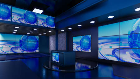 News Studio, Backdrop For TV Shows .TV On Wall.3D Renderingの写真素材