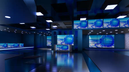 News Studio, Backdrop For TV Shows .TV On Wall.3D Renderingの写真素材