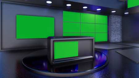 News Studio, Backdrop For TV Shows .TV On Wall.3D Renderingの写真素材