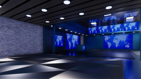 News Studio, Backdrop For TV Shows .TV On Wall.3D Renderingの写真素材