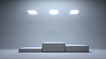 Empty winners podium with first, second and third place for award ceremony 3D Illustrationの写真素材