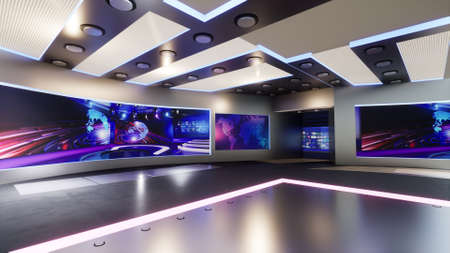 3D Virtual TV Studio News, 3d illustrationの写真素材