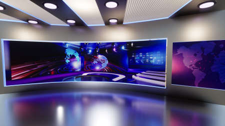 3D Virtual TV Studio News, 3d illustrationの写真素材