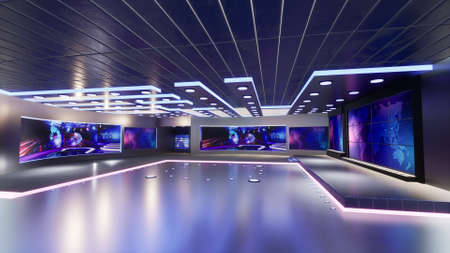 3D Virtual TV Studio News, 3d illustrationの写真素材