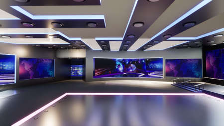 3D Virtual TV Studio News, 3d illustrationの写真素材