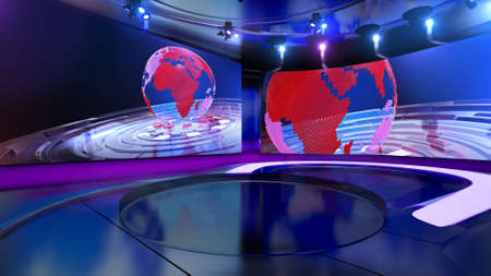 3d virtual news studio, 3d illustrationの写真素材