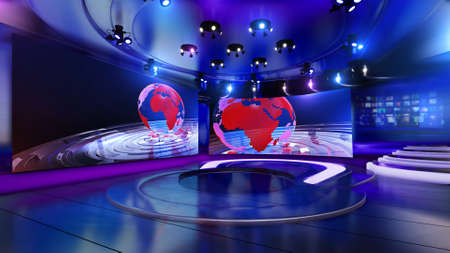 3d virtual news studio, 3d illustrationの写真素材