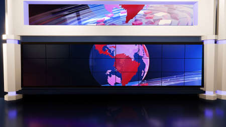 3d virtual news studio, 3d illustrationの写真素材