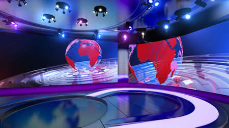 3d virtual news studio, 3d illustrationの写真素材