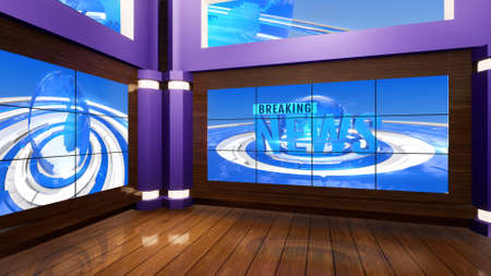 3d virtual news studio, 3d illustrationの写真素材