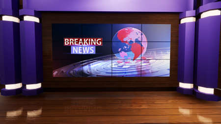 3d virtual news studio, 3d illustrationの写真素材