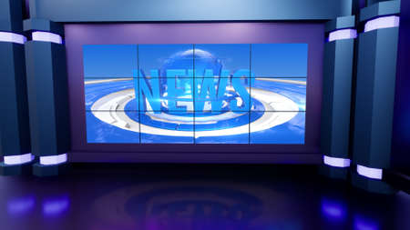 3d virtual news studio, 3d illustrationの写真素材