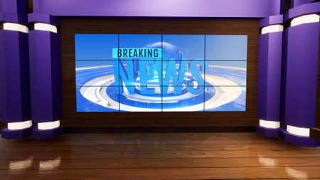 3d virtual news studio, 3d illustrationの写真素材
