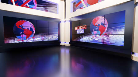 3d virtual news studio, 3d illustrationの写真素材