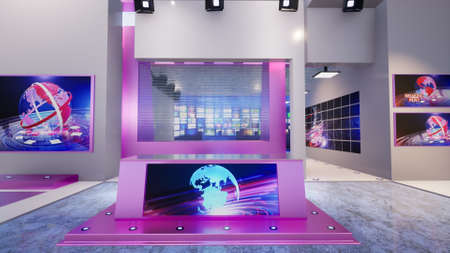3D Virtual TV Studio News, 3d illustrationの写真素材