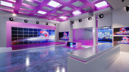 3D Virtual TV Studio News, 3d illustrationの写真素材