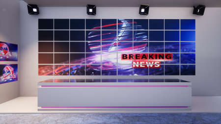 3D Virtual TV Studio News, 3d illustrationの写真素材