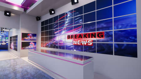 3D Virtual TV Studio News, 3d illustrationの写真素材