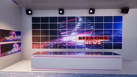 3D Virtual TV Studio News, 3d illustrationの写真素材